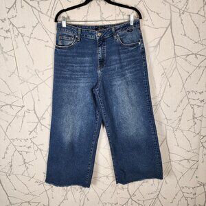 Mavi Medium Wash Stretch Denim High Rise Wide Leg Crop Jeans